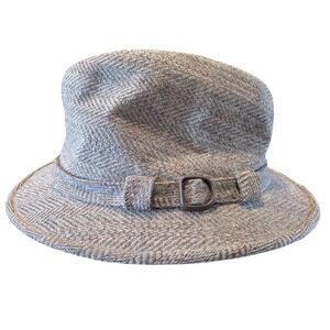 Kangol Mens 100% Pure Wool Herringbone Fedora Brown Grey Buckle